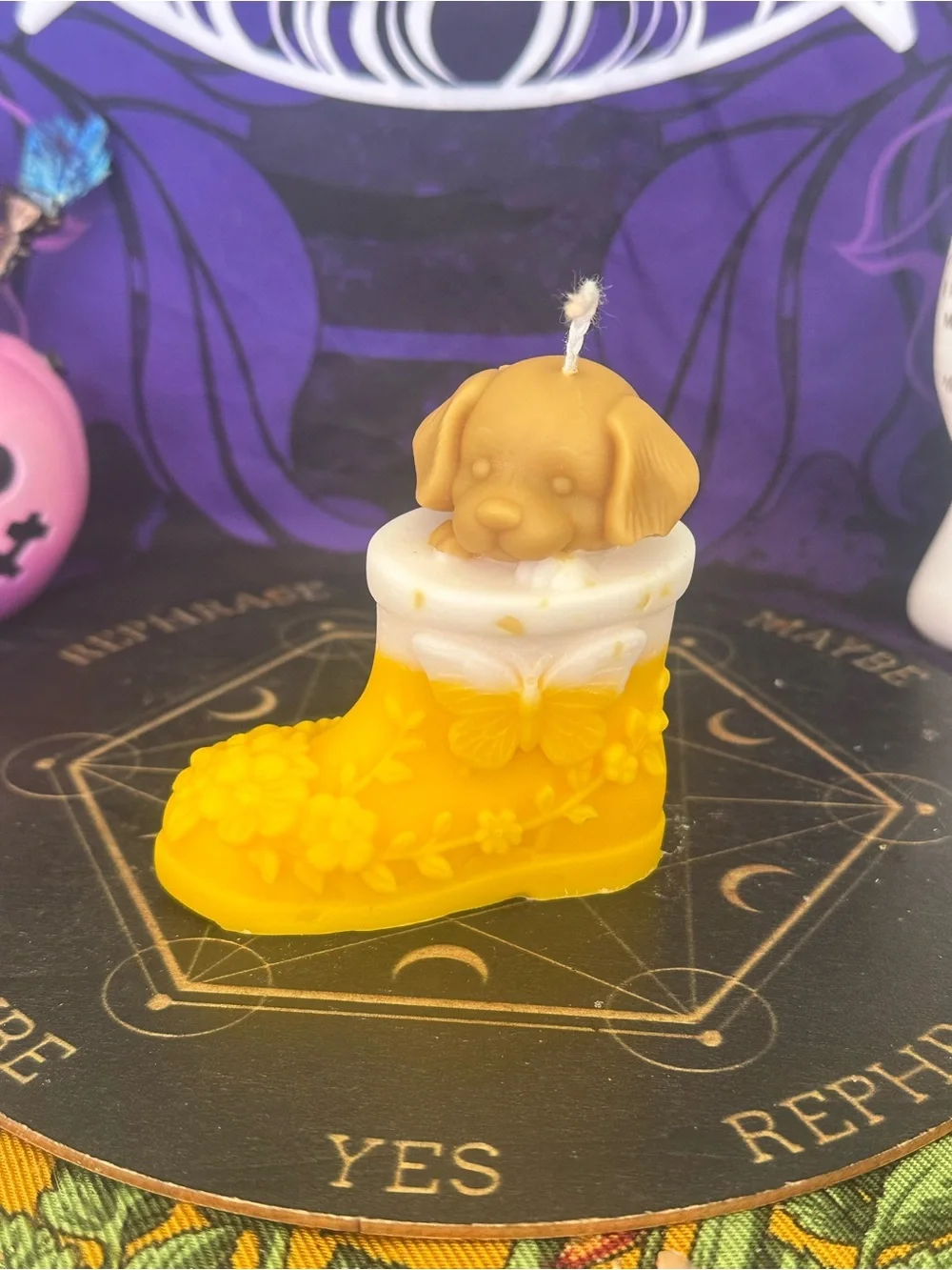 Yellow Puppy in a Boot Candle
